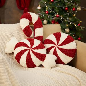 1PCS Christmas Decorative Cute Plush Pillows - Red And White Candy Cane Shaped Pillow, Christmas Candy Cane Pillow, Soft&Skin-Friendly Festive Gift Decorative Pillows For Sofa Decorative Throw Pillows Cushion For Xmas Sofa Couch Bed