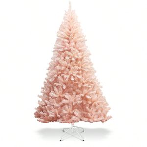 Costway 6ft/7ft Pink Christmas Tree Hinged Full Fir Tree Metal Season 6FT