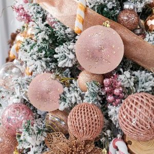 12pcs Christmas Tree Hanging Ornaments, Glitter Ball Decoration Set For Festive Party, Room And Tree Decoration Pink