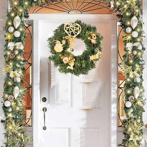 Christmas Wreath for Front Door 11.8" Xmas Wreath with Heart for Christmas Outdoor Window Fireplaces Walls Home Decor Style 1