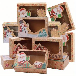 15pcs Christmas Cookie Boxes, Candy Boxs, Christmas Treat Boxes, Gift Wrapped Boxes For Donuts Cupcake Candy, Christmas Gift Packing Box, Holiday Gift Baking Storage Box, Christmas Kraft Paper Boxes With Christmas Tags & Ribbons