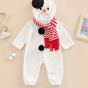 Infant Baby Casual Romper with Scarf, Snowman Cosplay Hooded Long Sleeve Christmas Costume One-Piece Jumpsuit