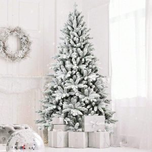 5FT Snow Flocked Christmas Tree, Artificial Faux-Pine Xmas Tree With Premium PVC Needles, Foldable Metal Stand, Full Hinged Christmas Tree Holiday Decoration For Indoor & Outdoor White