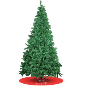 Christmas 7ft Artificial Holiday Christmas Pine Tree For Home, Office, Party Decorations With 1000 Branches, Easy To Assemble, Red Tree Skirt, Metal Hinges And Collapsible Metal Base (Green), Halloween, Halloween Decoration Green