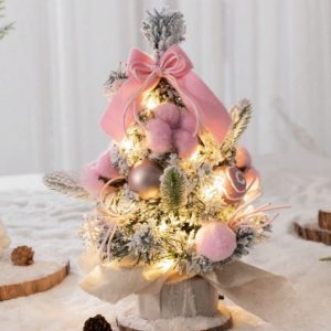 12" Mini Christmas Tree, Artificial Small Christmas Tree With Lights, Tabletop Christmas Tree With Star Treetop,Bow Gift Boxes And Ball Ornaments For DIY Christmas Decoration Gifts Pink