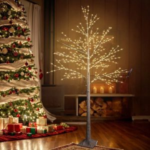 1 Pack 1.8m/6ft 400 LED Birch Tree Floor Lamp, Led Christmas Tree With Lights, Flashing Lighted Trees For Holiday Decor, 400 Warm White LED, 8 Lighting Modes, Artificial Plant, White Christmas Tree, Halloween Tree, Suitable For Living Room, Patio, Backyard, Garden Decoration Multi-color light