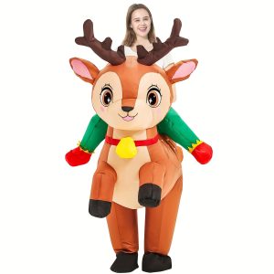 1pc Funny Inflatable Christmas Reindeer Costume, Blow Up Christmas Reindeer Costume For Christmas Cosplay Party