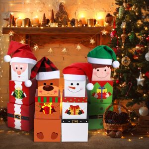 16 Pieces Christmas Stacking Boxes with Hats in 4 Designs Stackable Snowman Gift Box Tower Xmas Nesting Boxes Decorative Christmas Stacking Gift Boxes for Gift Wrapping Party Favors to Make A Snowman