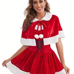 Christmas costumes, cloaks, camisoles, adult women's clothing, Christmas costumes, holiday party costumes, three piece set of Christmas costumes, including Christmas hats