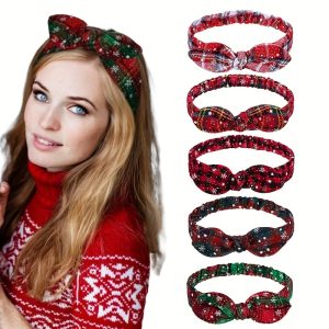 10-Piece Christmas Green Red Plaid Headbands Set With Snowflake Pattern For Women, Cute Elegant Festive Celebration Hair Accessories, Perfect Gifts For Christmas New Year Winter Season