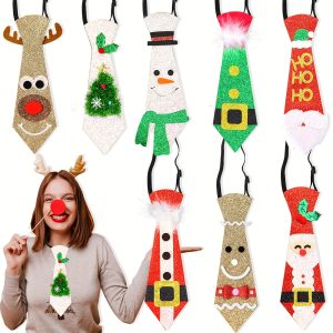 8-Pack Festive Christmas Novelty Ties for Men and Women, Felt Holiday Party Costume Neckties with Assorted Designs, Themed Photobooth Props for Wedding, New Year, Birthday, Bridal Shower - by avis