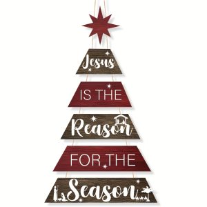 Christmas Wood Sign Jesus Is The Reason For The Season Hanging Sign Christmas Wall Signs For Xmas Tree Indoor Outdoor Porch Door Holiday Decoration