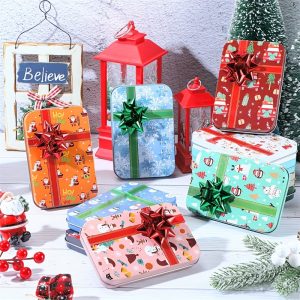 24 Pcs Christmas Gift Card Holder Box With Flower Stickers Christmas Card Tin Holder Boxes Gift Card Tins With Lids Gift Wrap Boxes Holiday Tin Boxes With Lids For Party